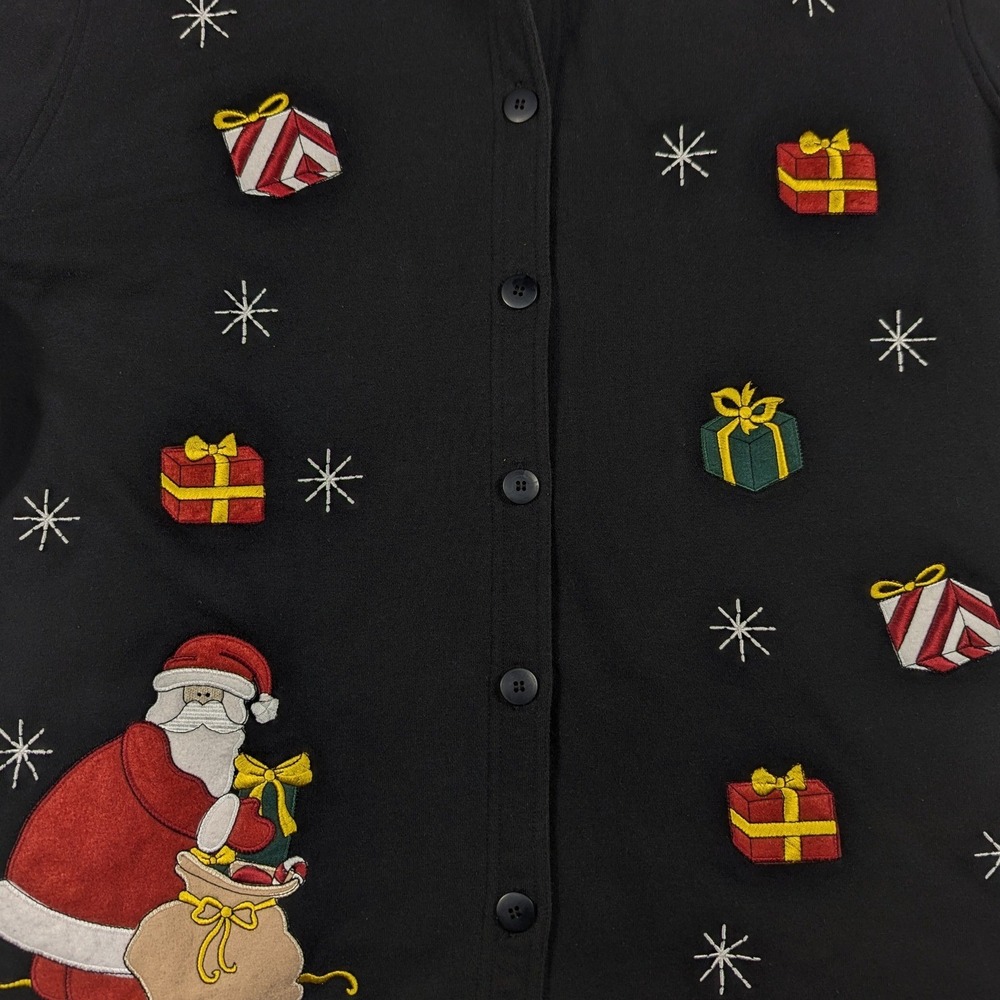 VTG 90's Baxter & Wells Women 2X Christmas Cardigan Santa Gift Box Embroidered